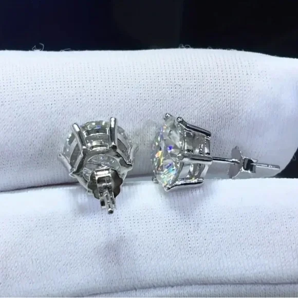 Moissanite Sparkling Silver  Stud Earrings with Gemstones - Picture 3 of 7